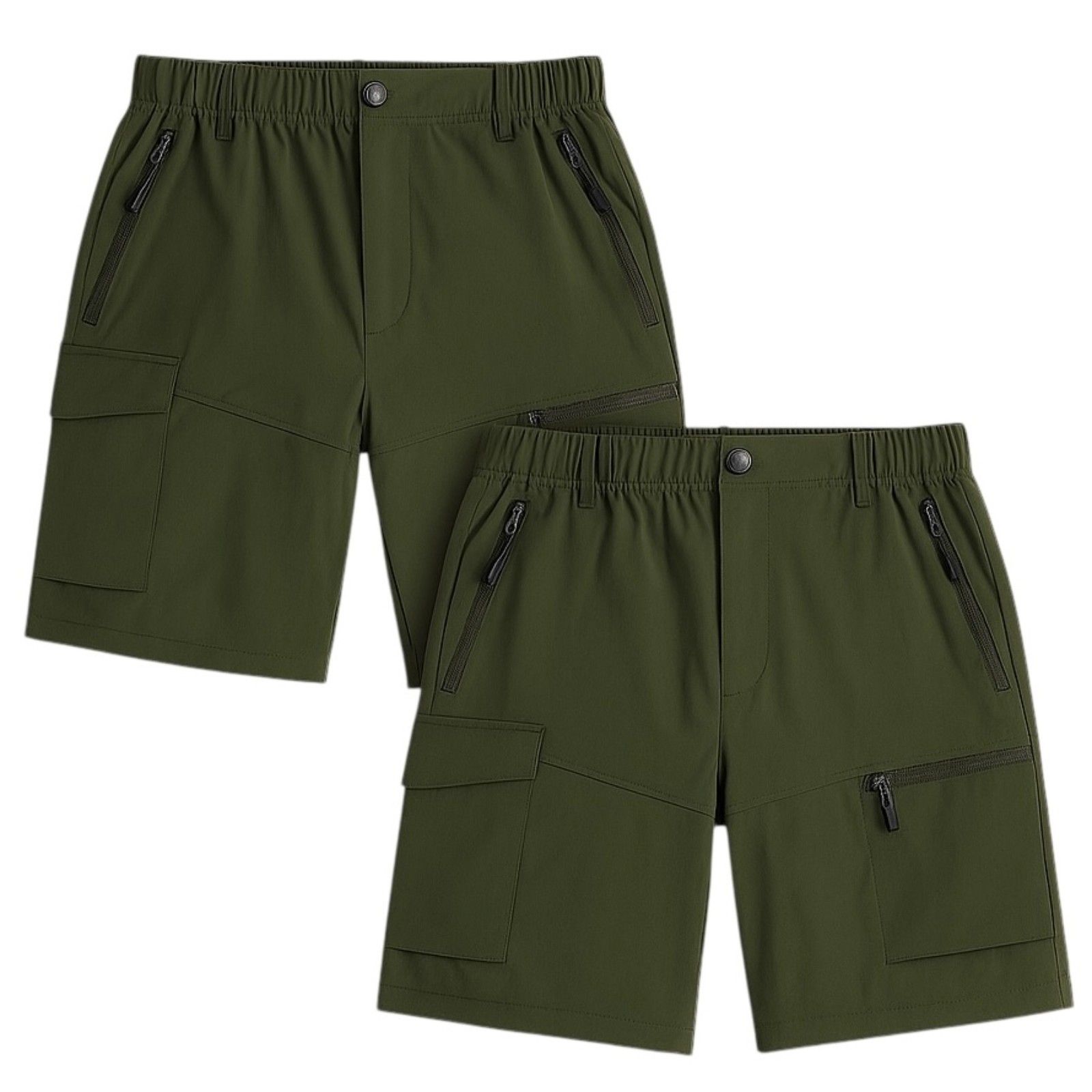 Men’s Outdoor Cargo Hiking Shorts Bundle 2 Green Nylon Spandex Pockets Size L